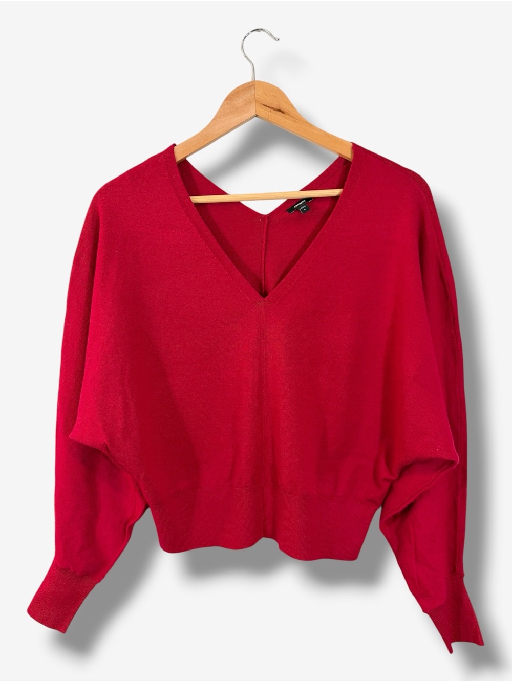 Express Red V-Neck Sweater Size S Dolman Sleeve Holiday Christmas Party Casual